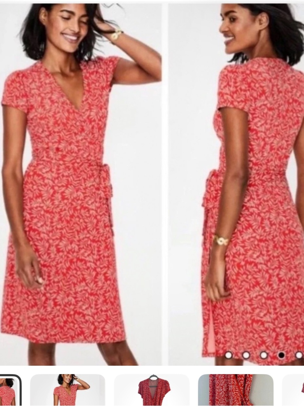Boden Orange Leaf Print Jersey Wrap Midi Dress Sz 16L Short Sleeve